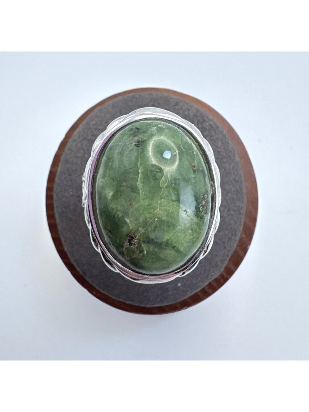 Green Gemstone Cabochon Statement Ring Sterling Silver 925 Size 7.25